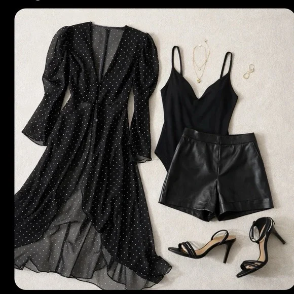 Y2K EXPRESS Kimono Dress S/M Sheer Polka Dot Parisian French Effortless 12/2009 - Picture 2 of 14